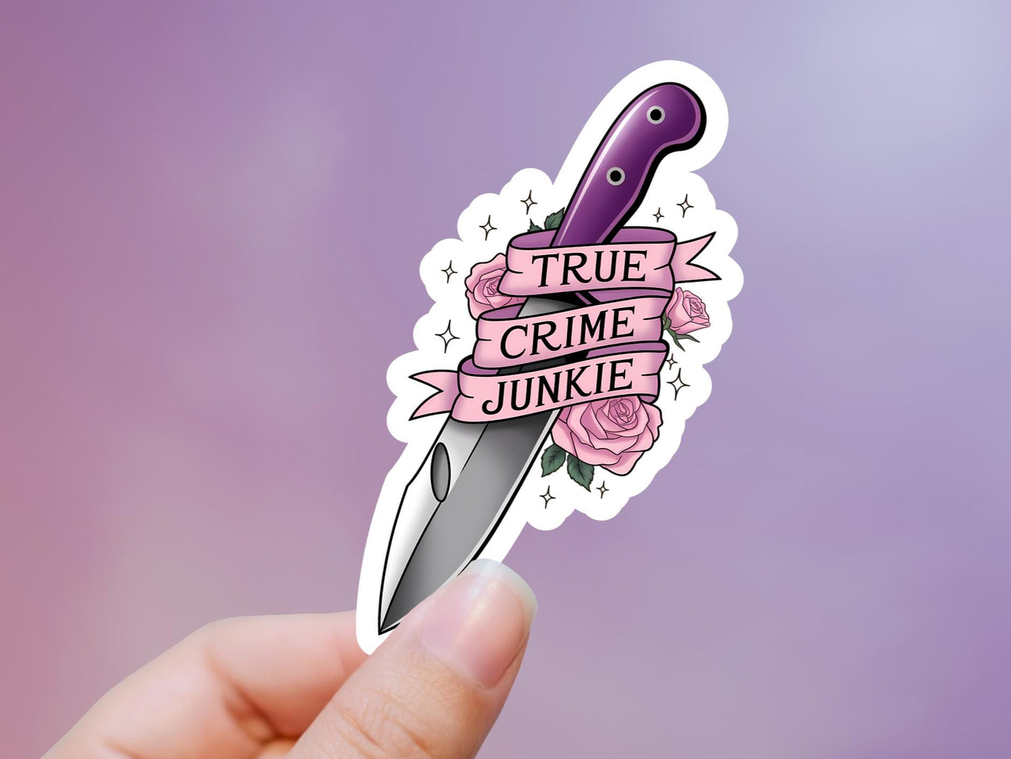 True Crime Junkie Knife Sticker