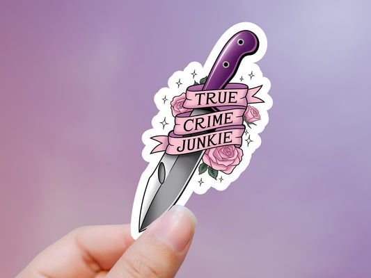 True Crime Junkie Knife Sticker