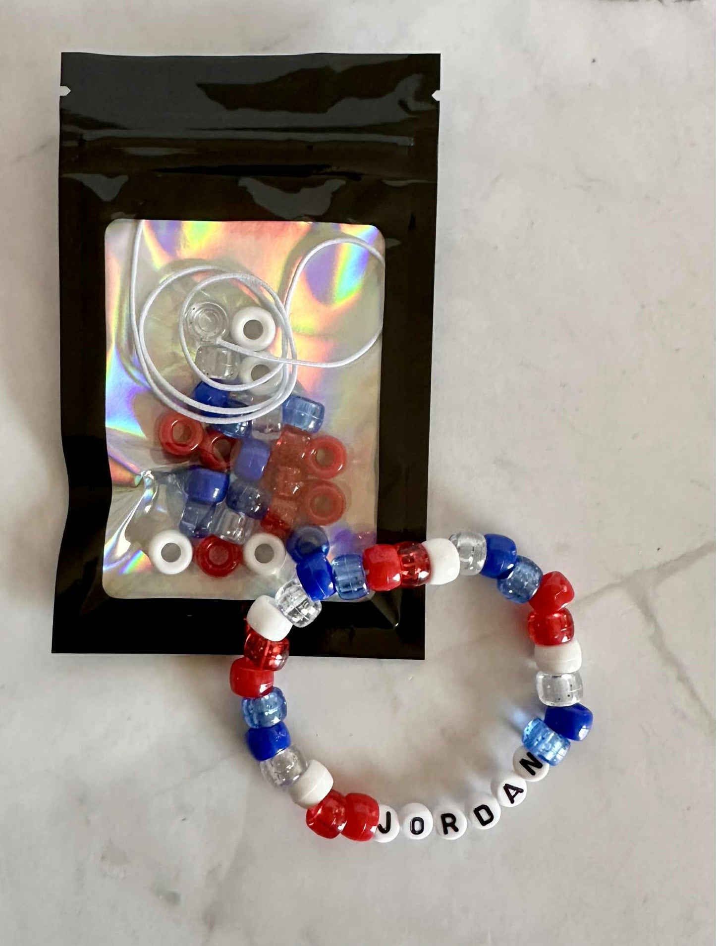 DIY Patriotic Name Bracelet Kit: Custom Beaded Party Favor