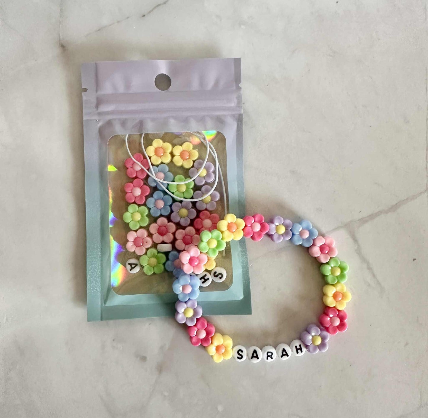 DIY Flower Stretch Bracelet Kit: Personalized Name Bracelet Party Favor