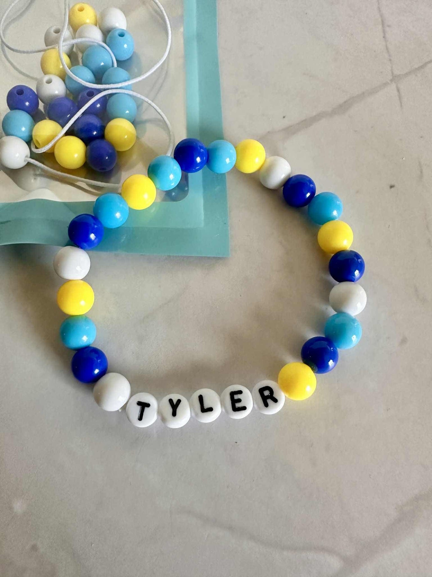 DIY Blue Boys Bracelet Kit: Custom Name, Birthday Party Favor