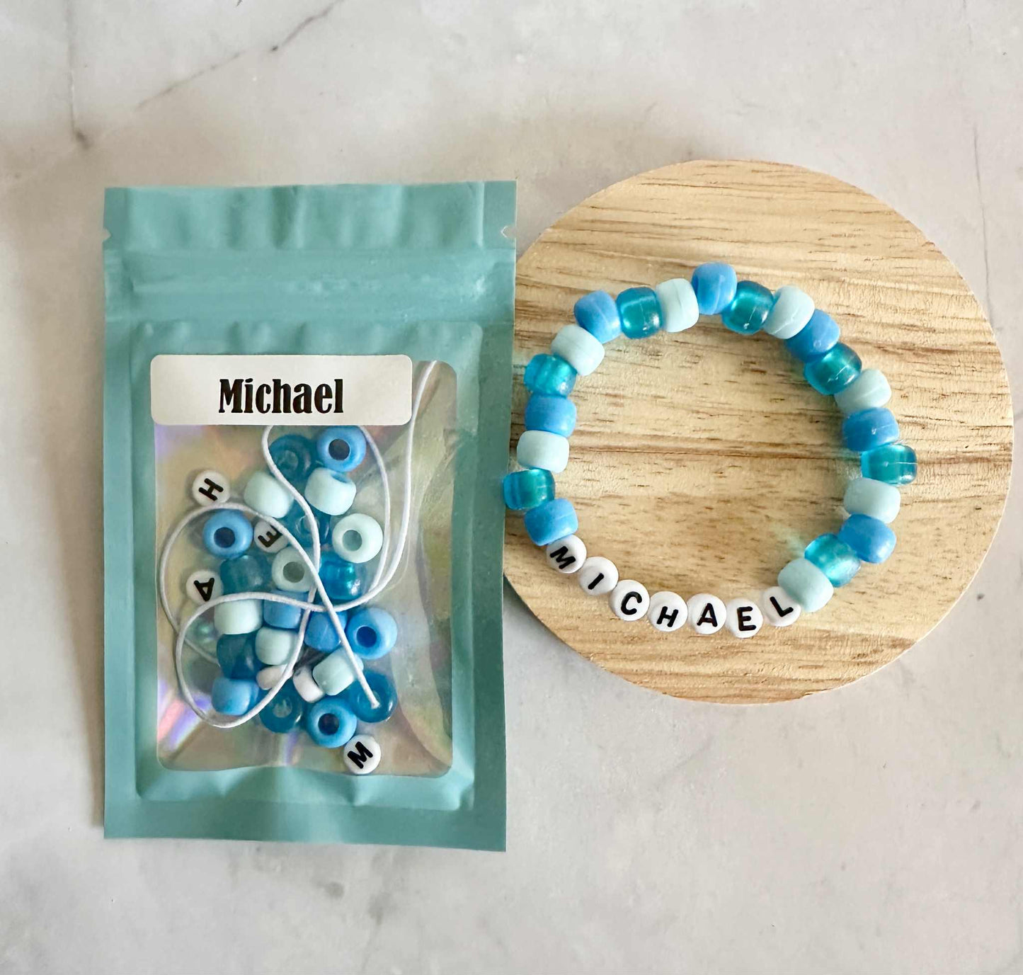 DIY Personalized Name Bracelet Kit: Blue Jelly Beads, Party Favor
