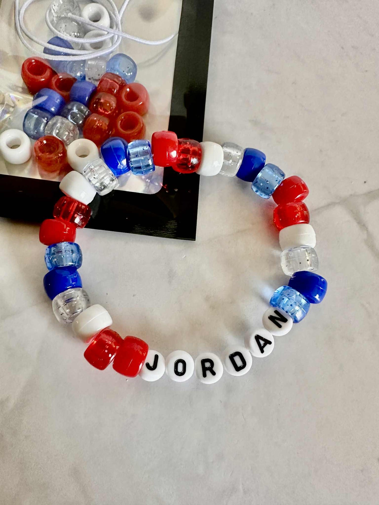 DIY Patriotic Name Bracelet Kit: Custom Beaded Party Favor