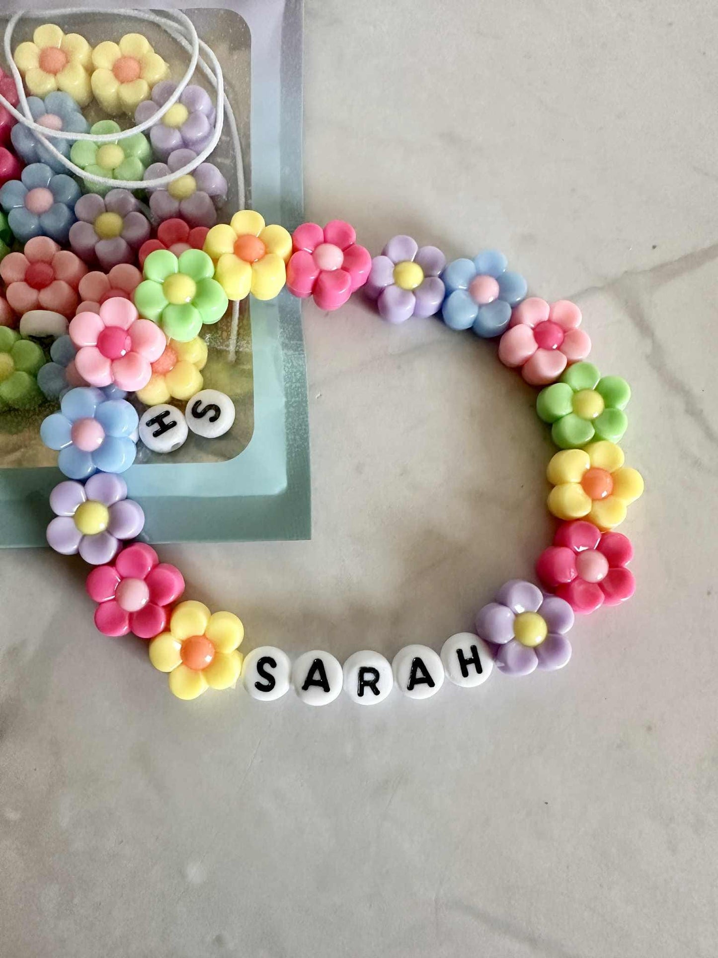 DIY Flower Stretch Bracelet Kit: Personalized Name Bracelet Party Favor
