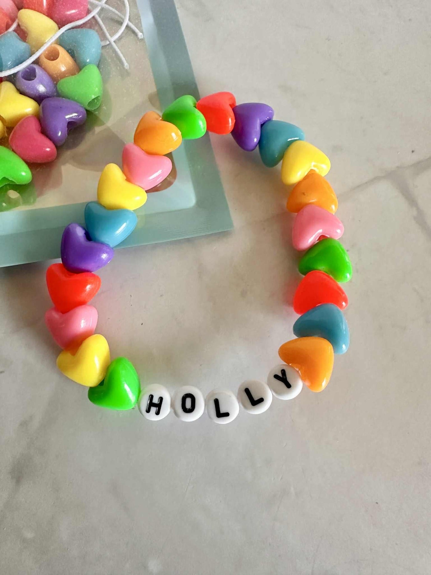 DIY Rainbow Hearts Name Bracelet Kit: Custom Beaded Party Favor