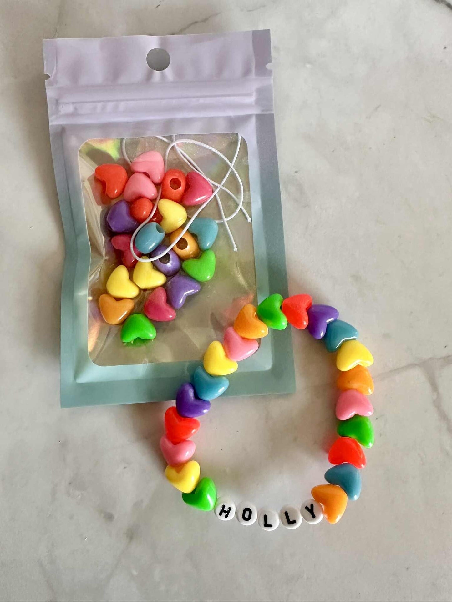 DIY Rainbow Hearts Name Bracelet Kit: Custom Beaded Party Favor