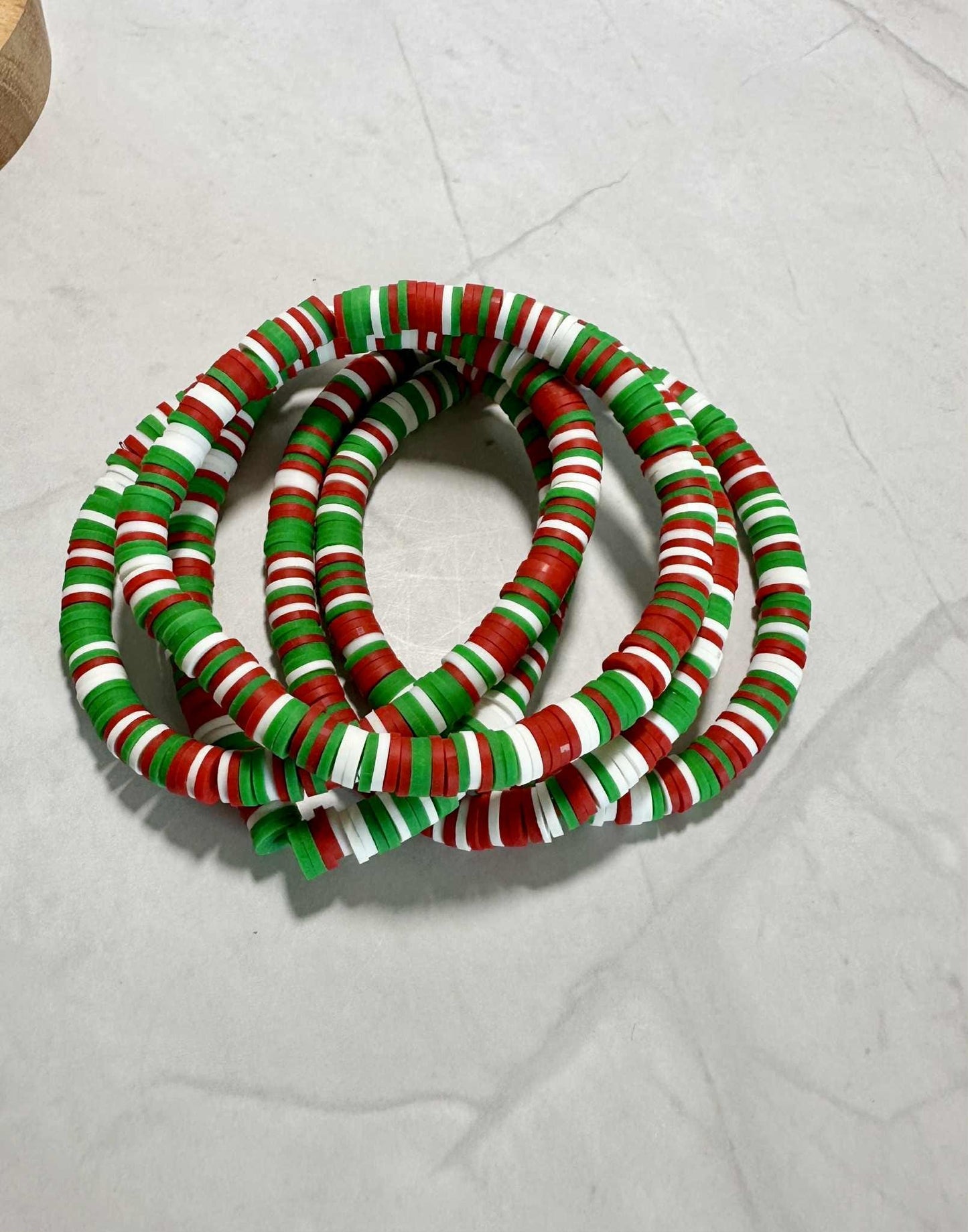 Christmas Clay Heishi Bead Bracelet: Holiday Stacking Bracelet