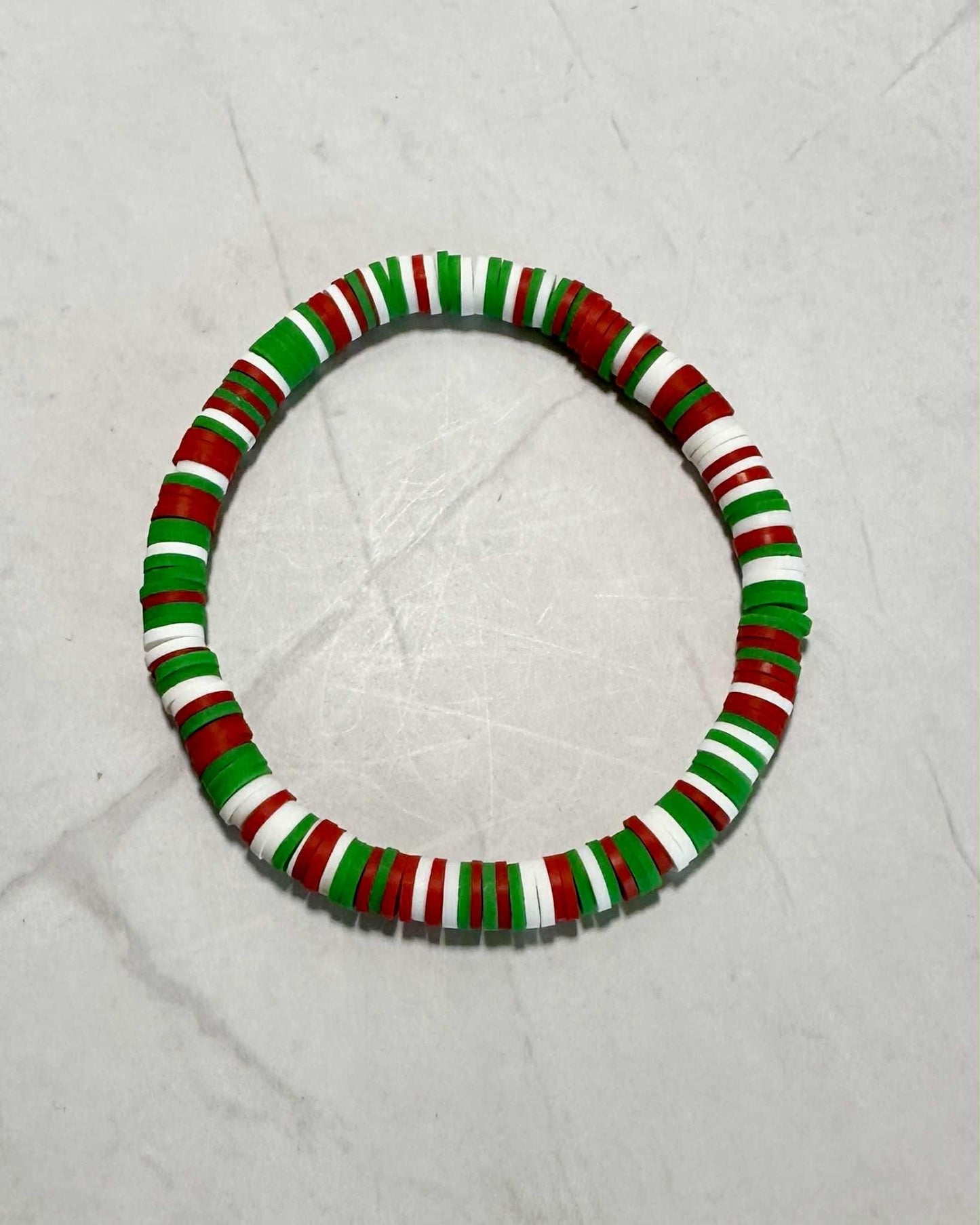 Christmas Clay Heishi Bead Bracelet: Holiday Stacking Bracelet