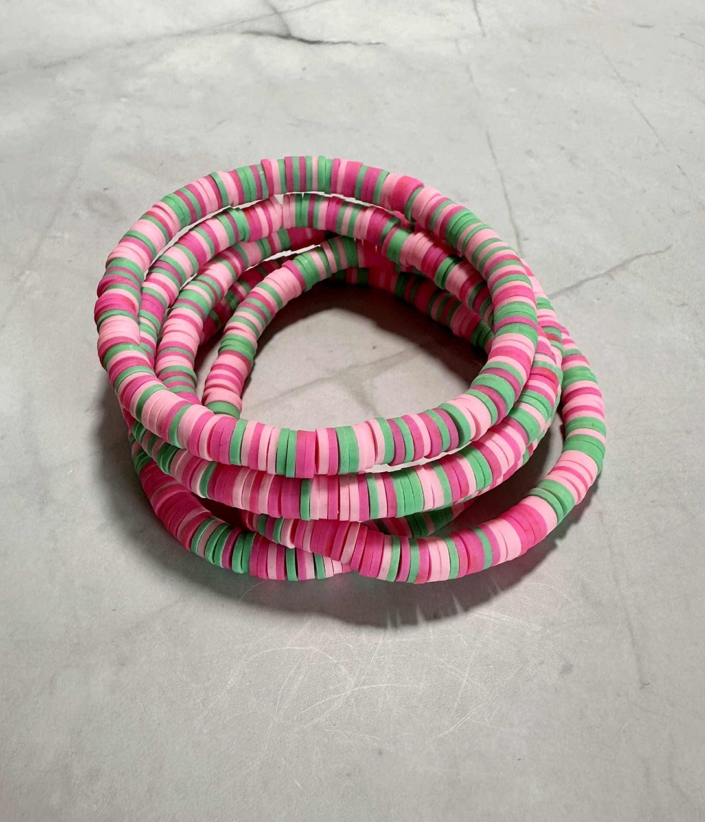 Single Strand Pink Heishi Clay Beaded Bracelet