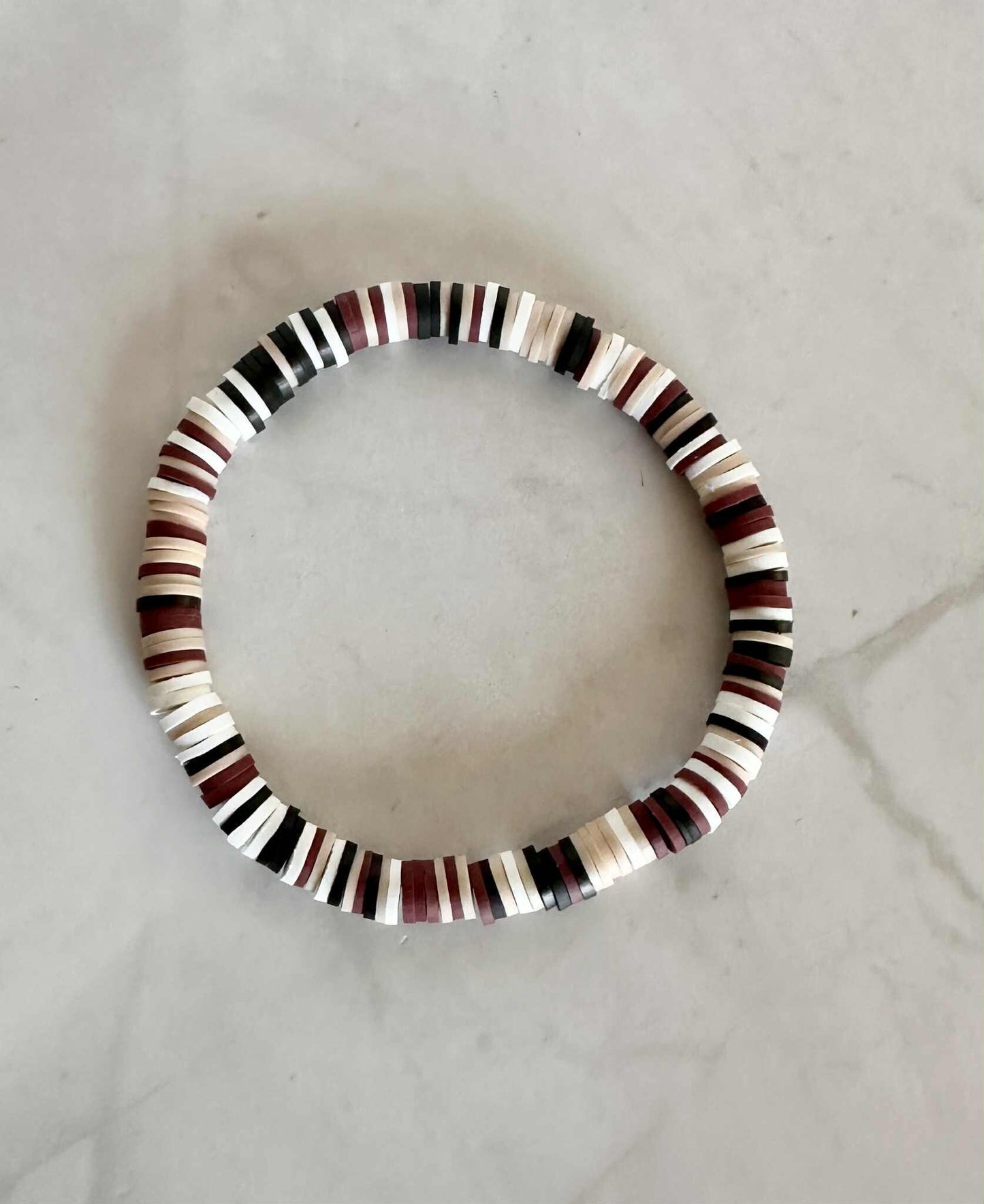 Single Strand Burgundy Heishi Clay Beaded Bracelet