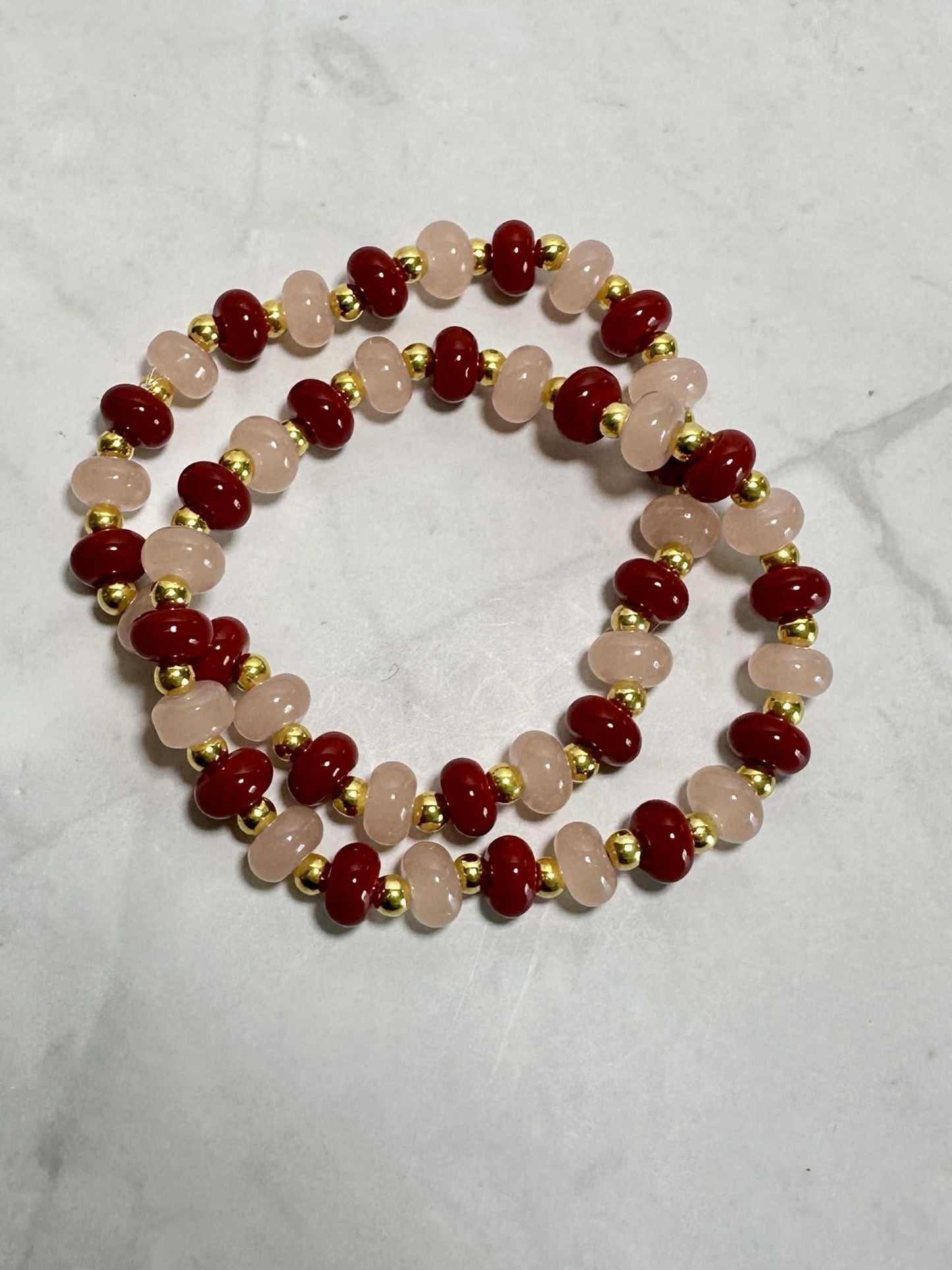 Sunset Beaded Wine Glass Bracelet: Colorful Rondelle Beads, Stretch Bracelet