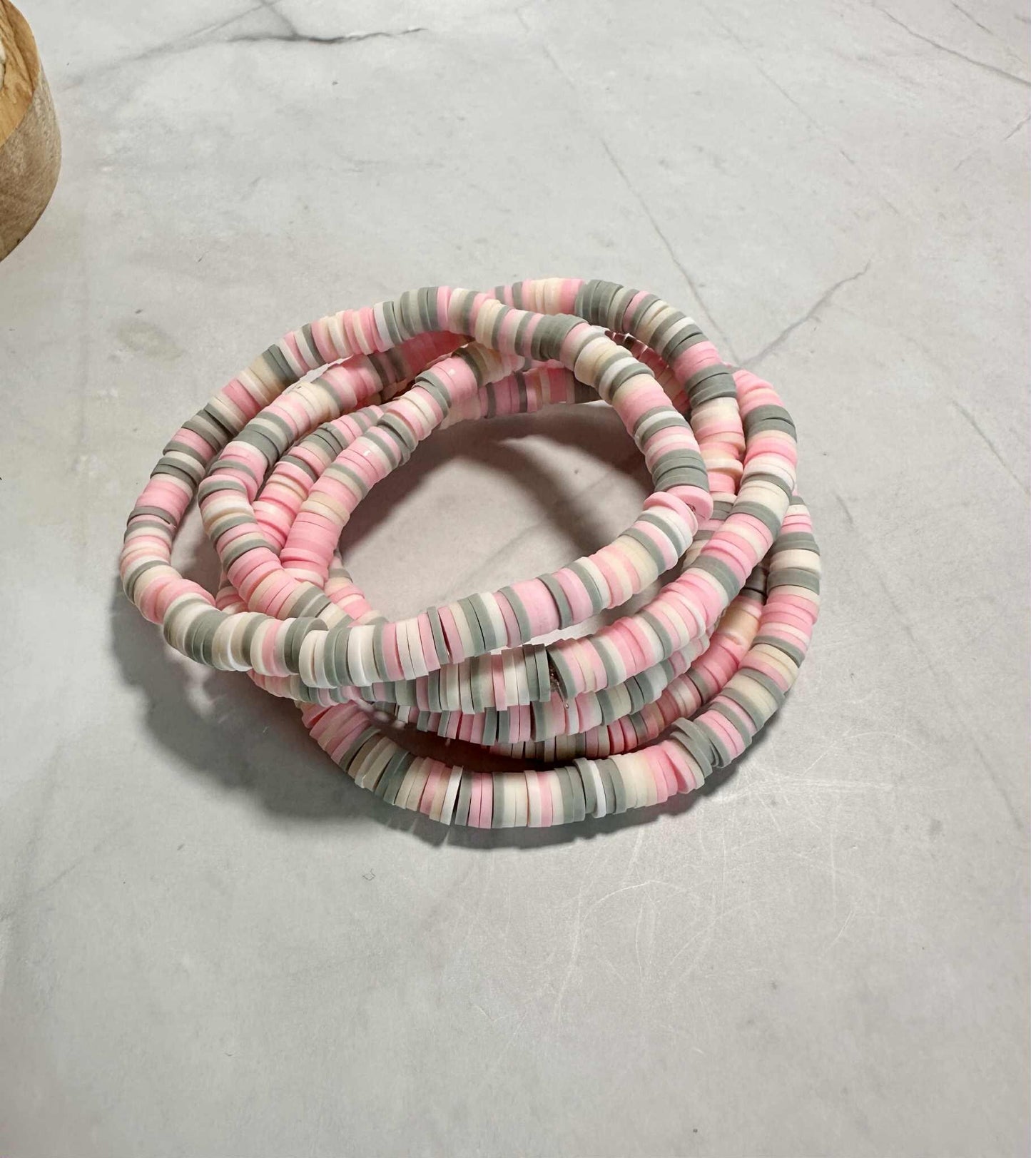 Single Strand Clouded Rose Clay Beaded Bracelet