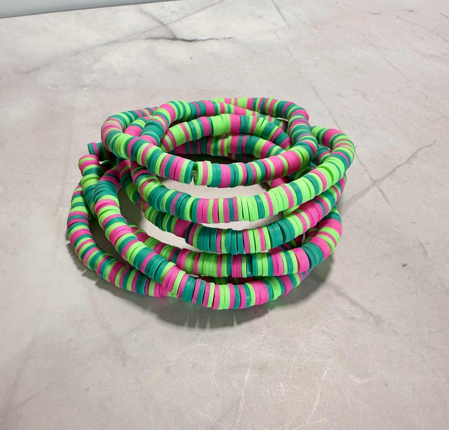 Single Strand Flamingo Grove Clay Heishi Bead Bracelet
