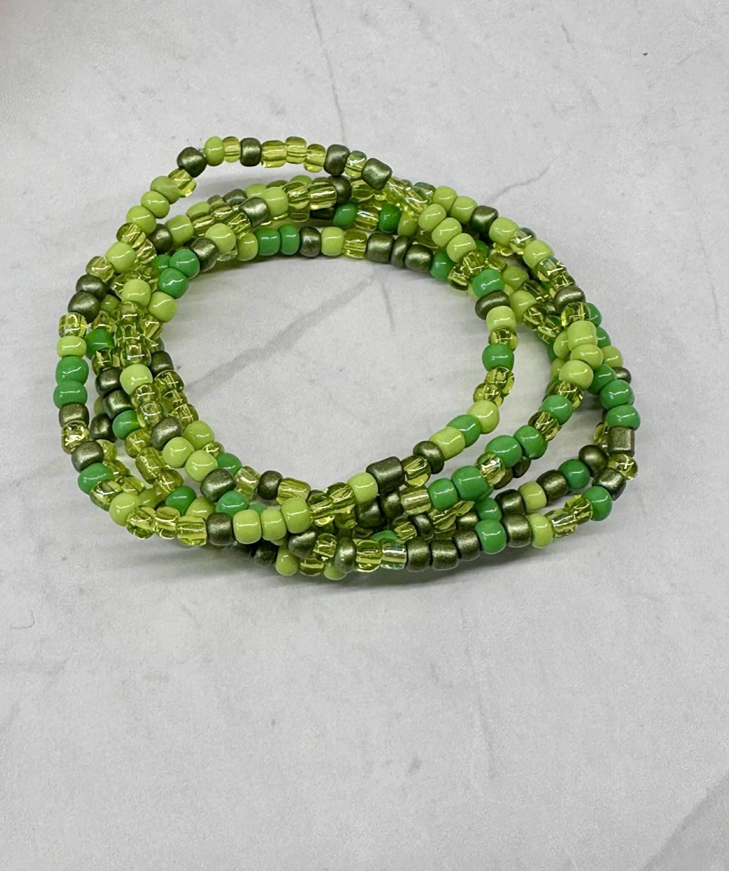 Single Strand Multi Green Seed Bead Bracelet