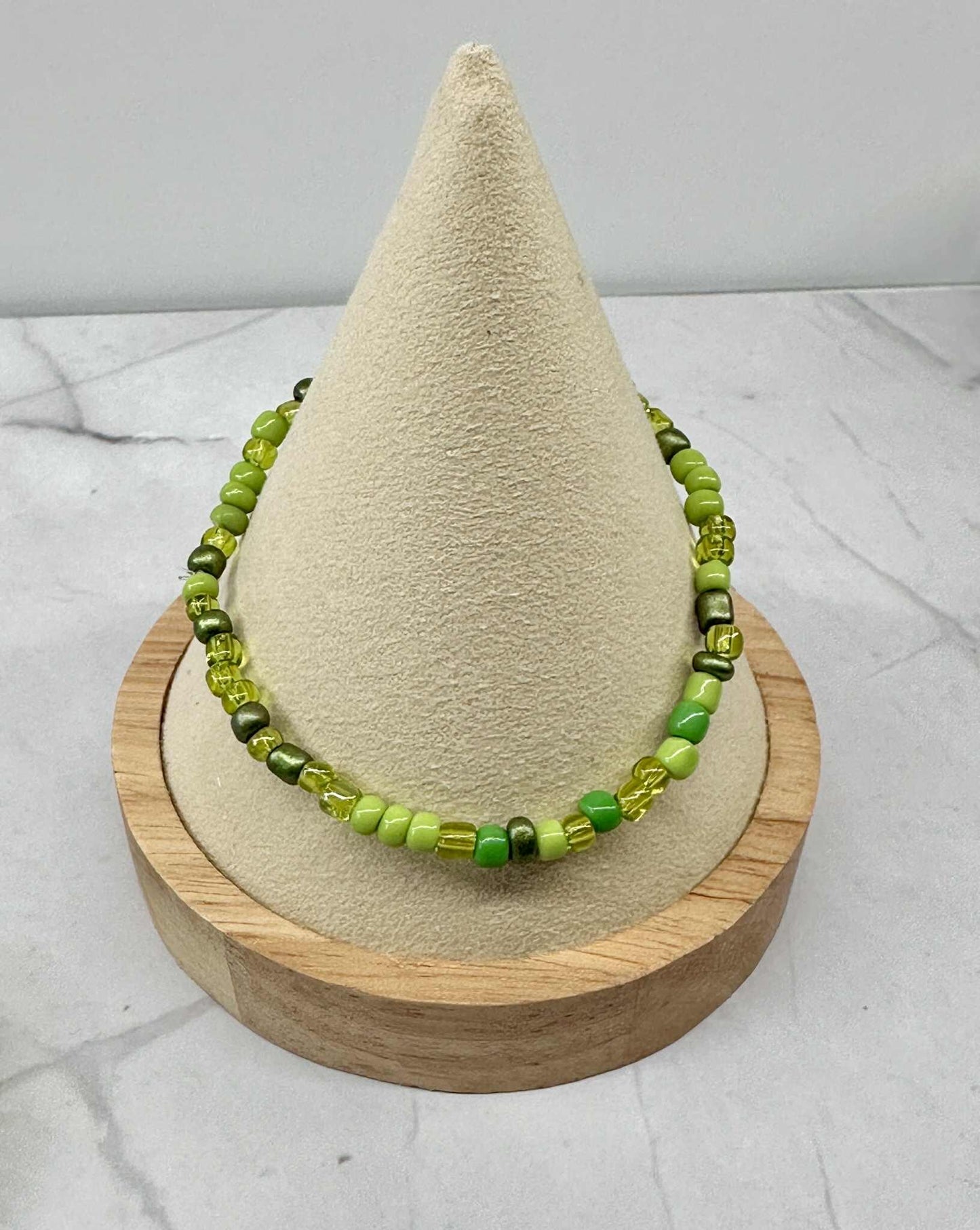 Single Strand Multi Green Seed Bead Bracelet