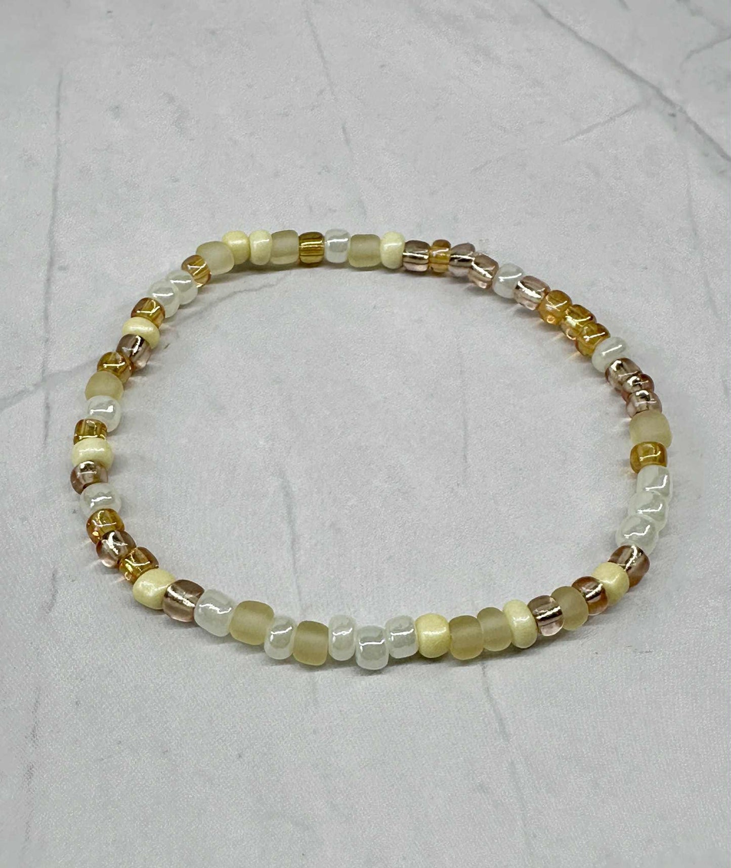 Single Strand Buttercream Multi Seed Bead Bracelet