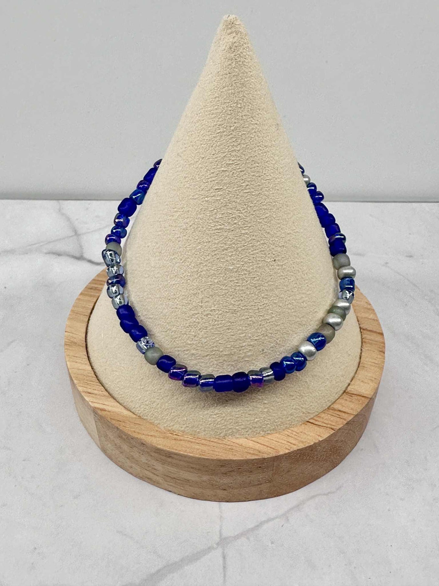 Single Strand Multi Blue Seed Bead Bracelet