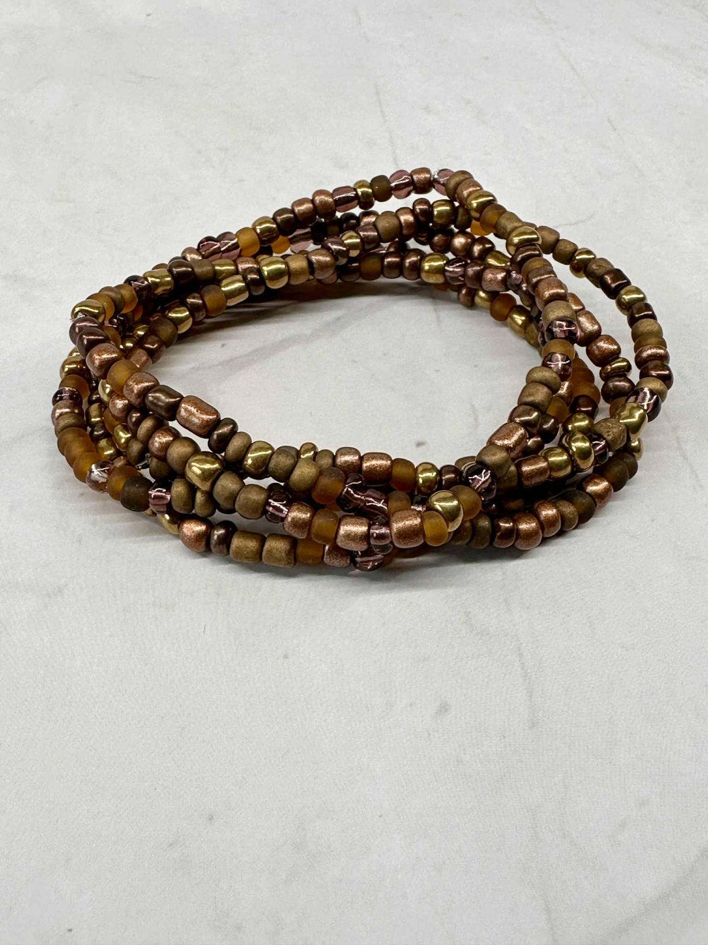 Single Strand Multi Mahogany Seed Bead Stretch Bracelet