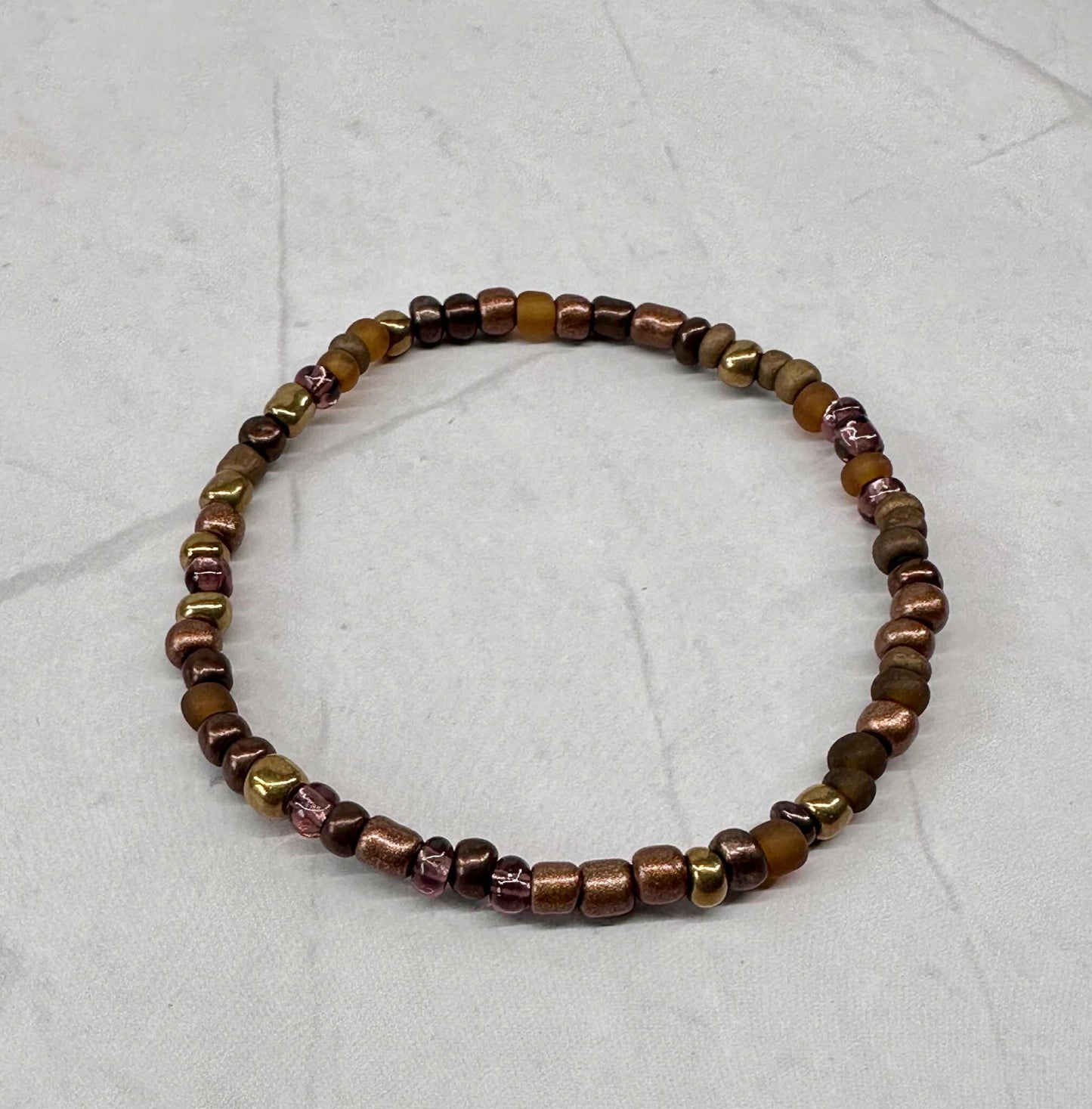 Single Strand Multi Mahogany Seed Bead Stretch Bracelet