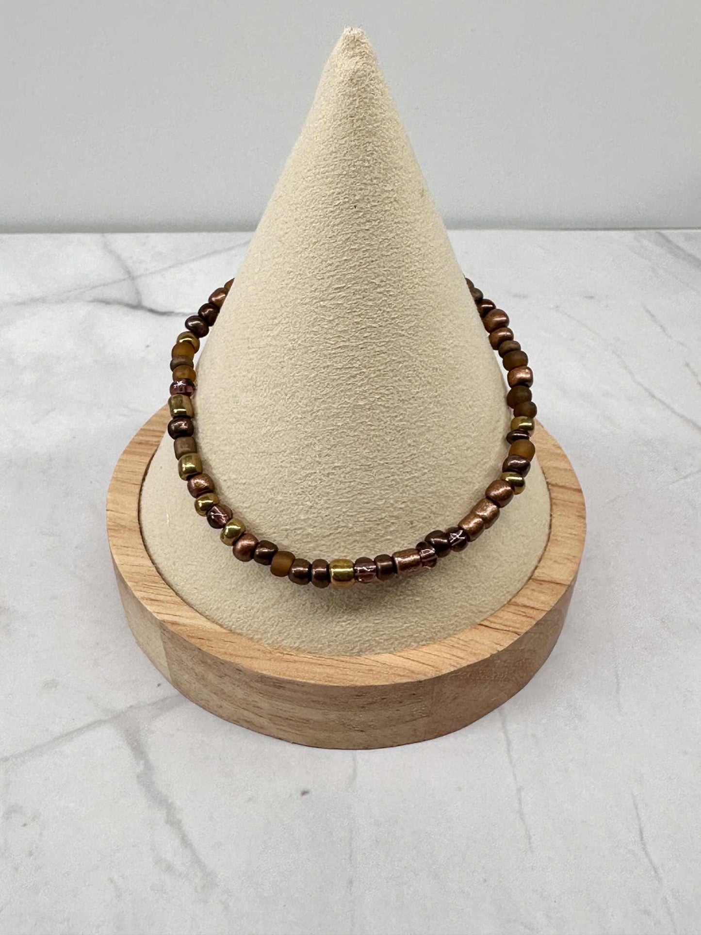 Single Strand Multi Mahogany Seed Bead Stretch Bracelet