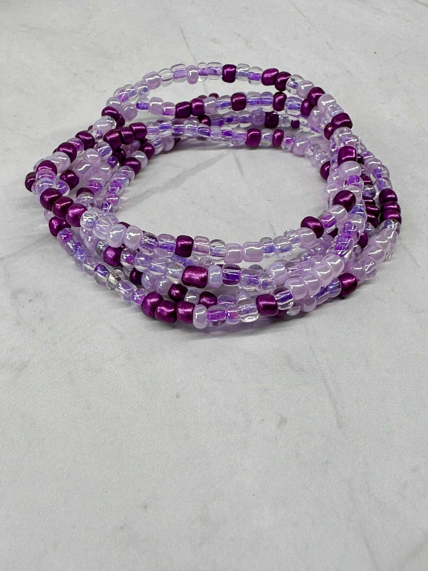 Single Strand Multi Purple Seed Bead Stretch Bracelet