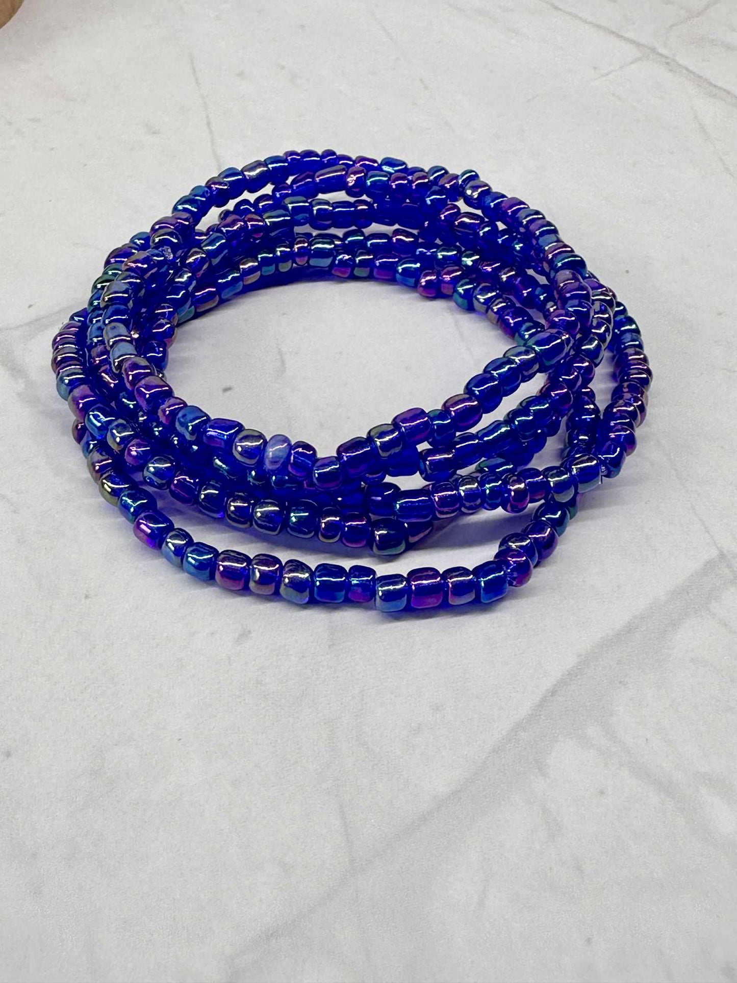 Single Strand Sapphire Seed Bead Stretch Bracelet