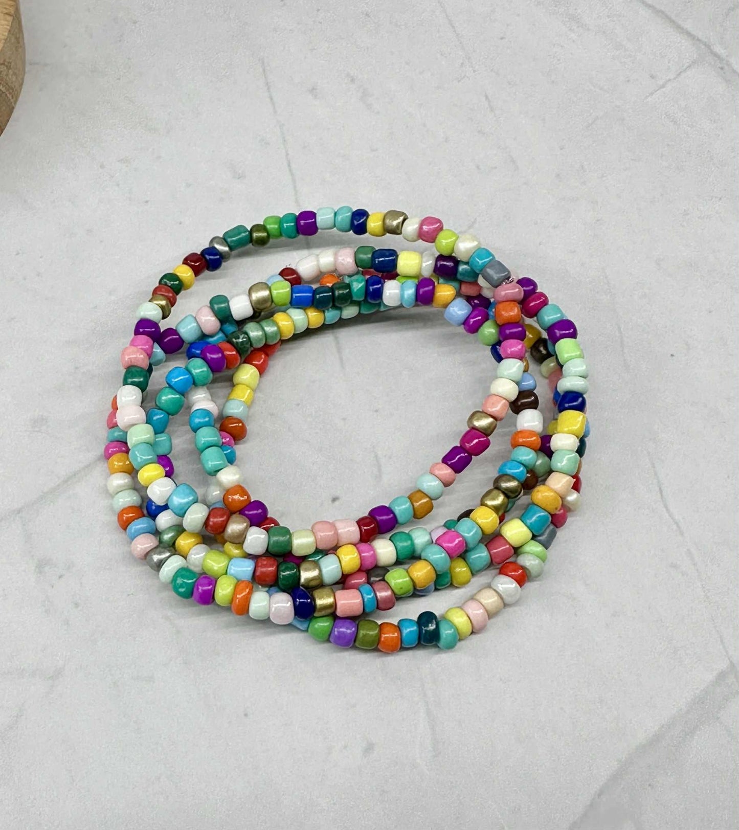 Single Strand Shimmer Rainbow Seed Bead Bracelet