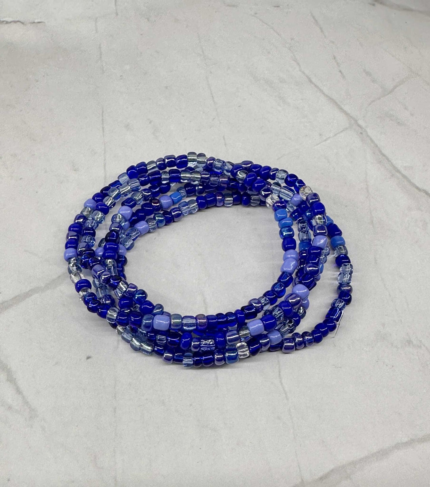 Single Strand Multi Blue Seed Bead Stretch Bracelet
