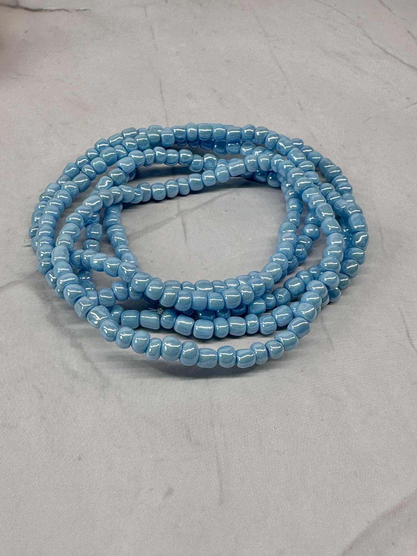 Single Strand Blue Luster Seed Bead Stretch Bracelet
