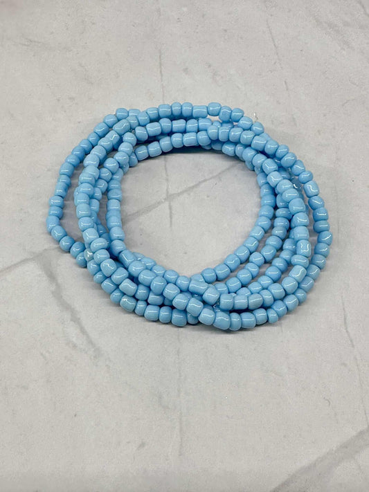 Single Strand Light Blue Seed Bead Stretch Bracelet