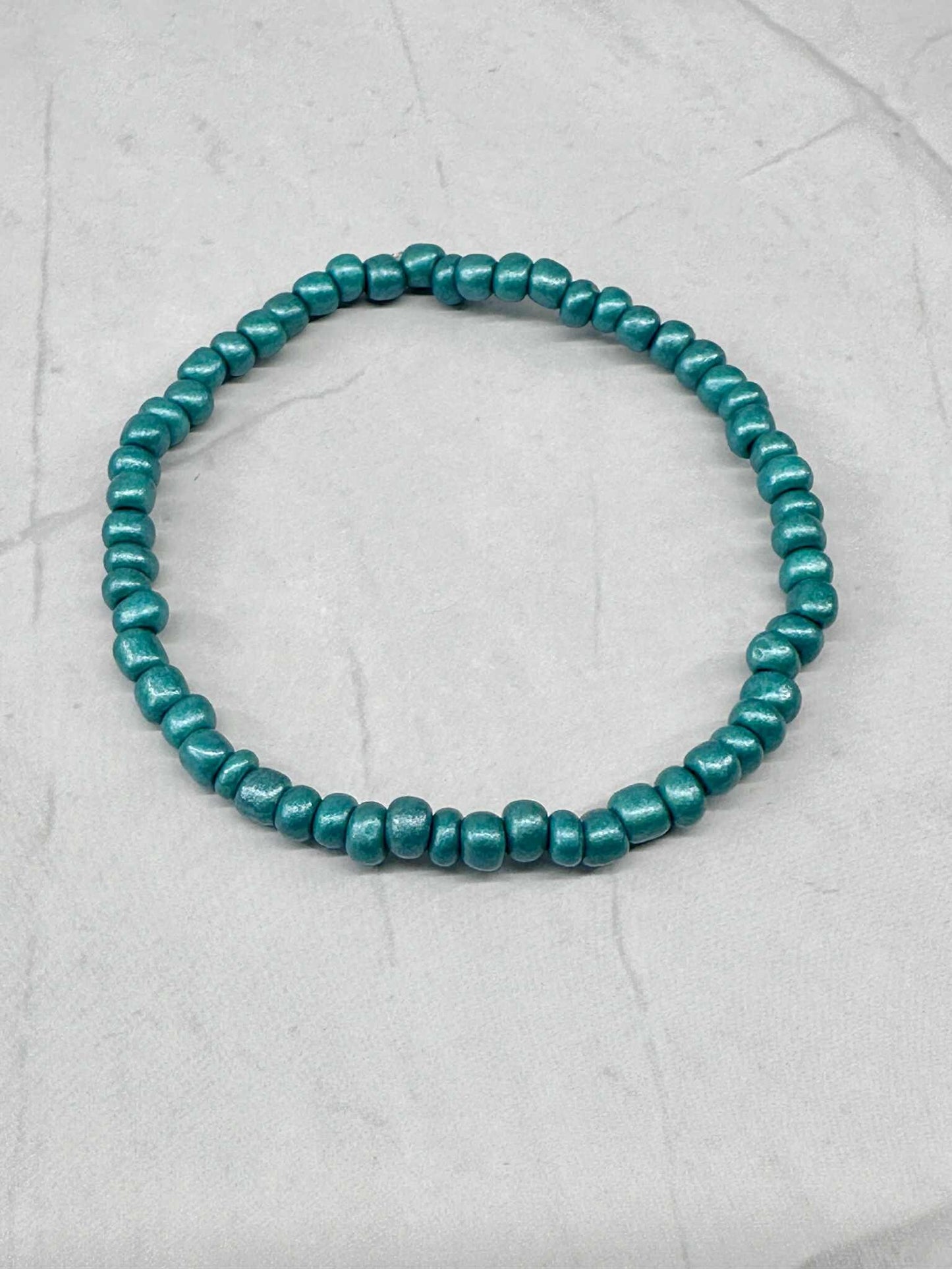 Single Strand Teal Metallic Seed Bead Stretch Bracelet