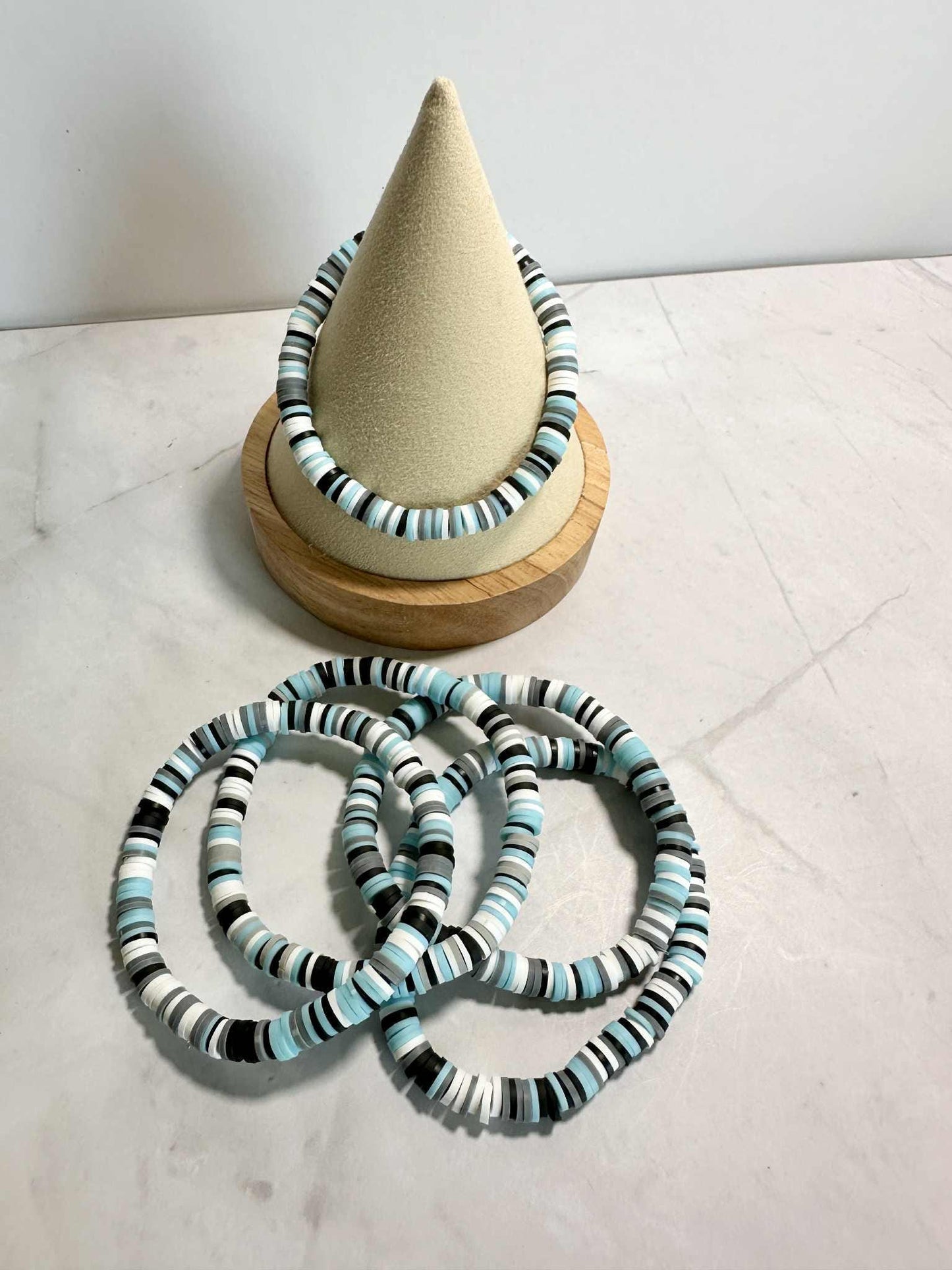 Single Strand Ocean Night Clay Beaded Bracelet