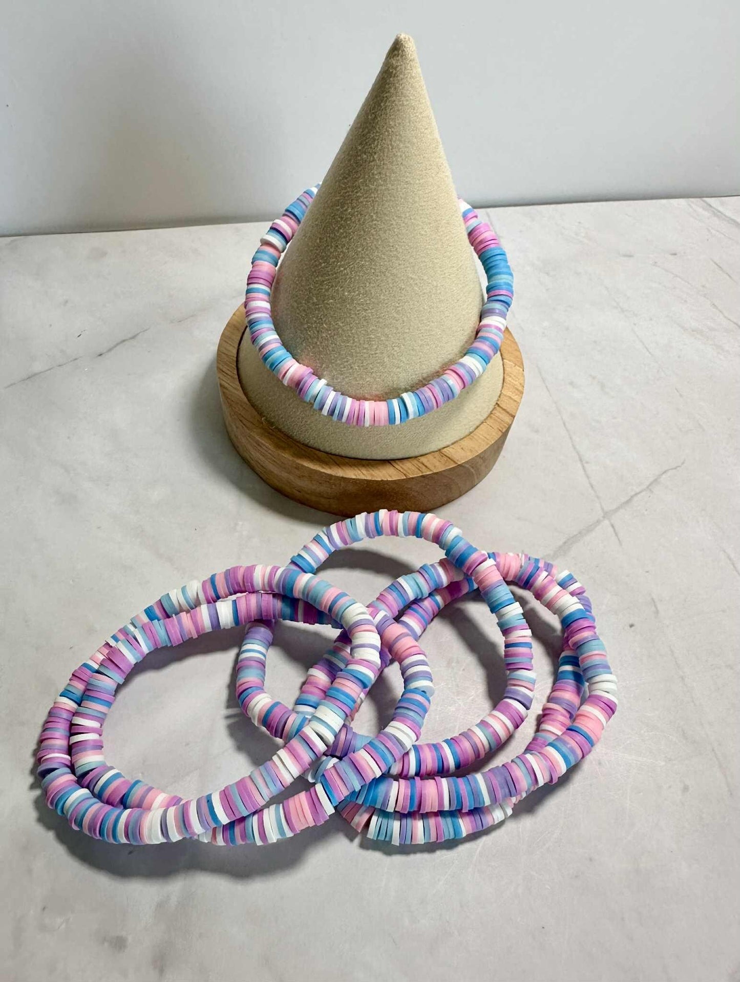 Single Strand Cotton Candy Clay Heishi Bead Bracelet