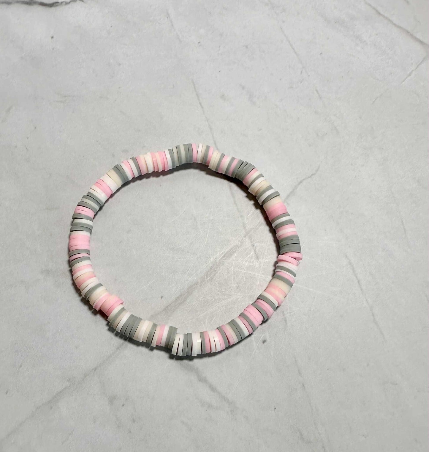 Single Strand Clouded Rose Clay Beaded Bracelet