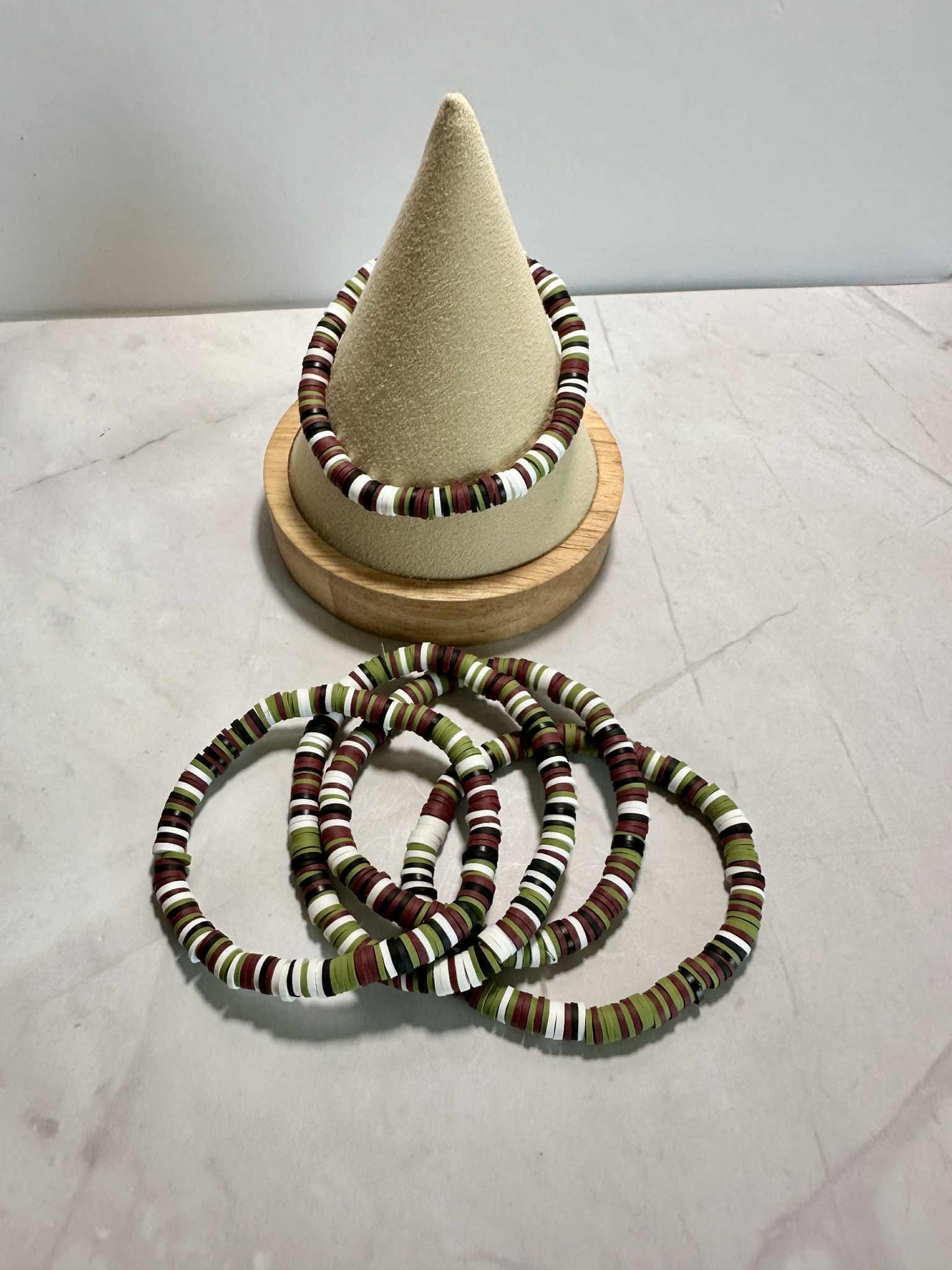 Single Strand Raven Leaf Clay Beaded Bracelet