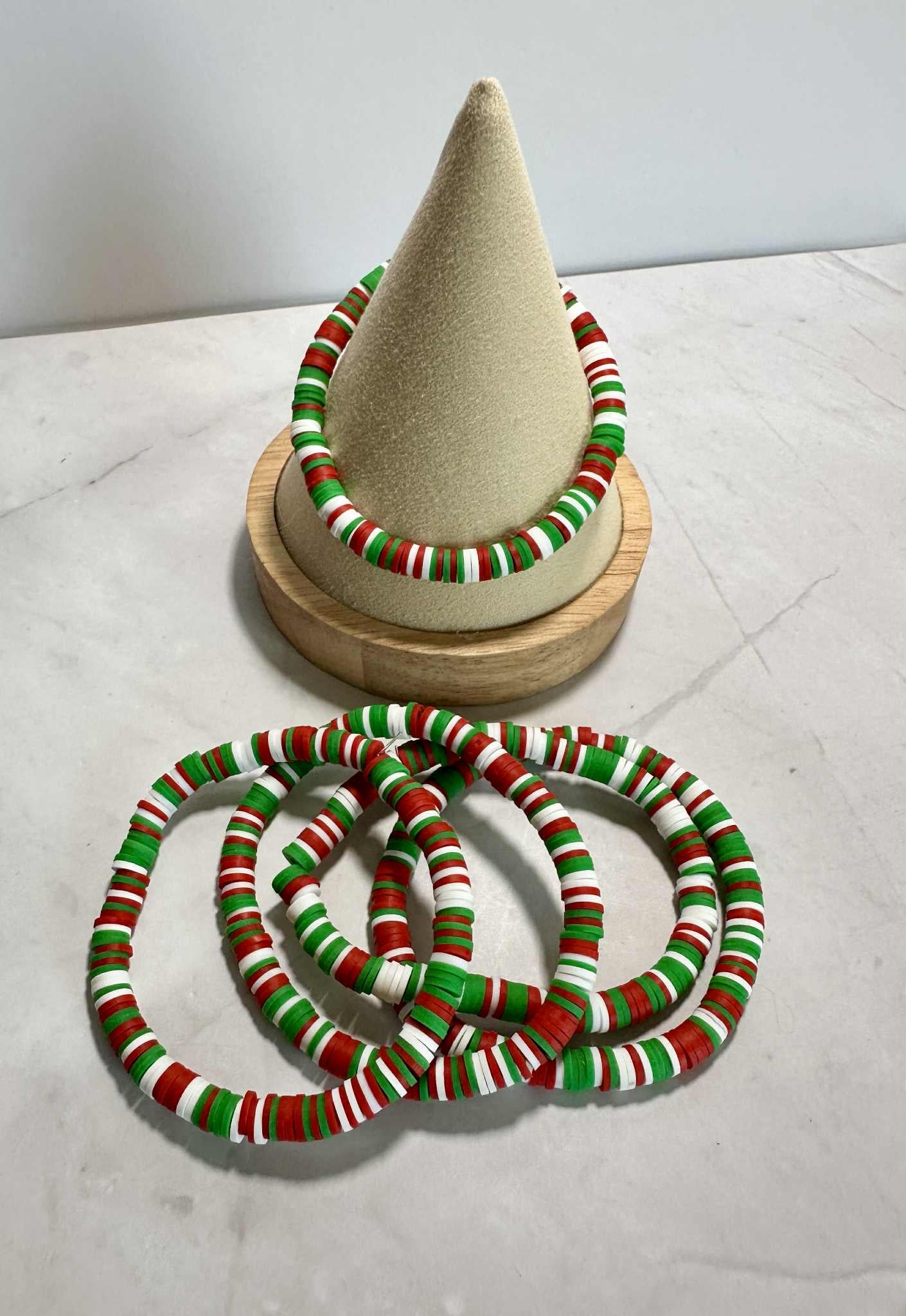Christmas Clay Heishi Bead Bracelet: Holiday Stacking Bracelet