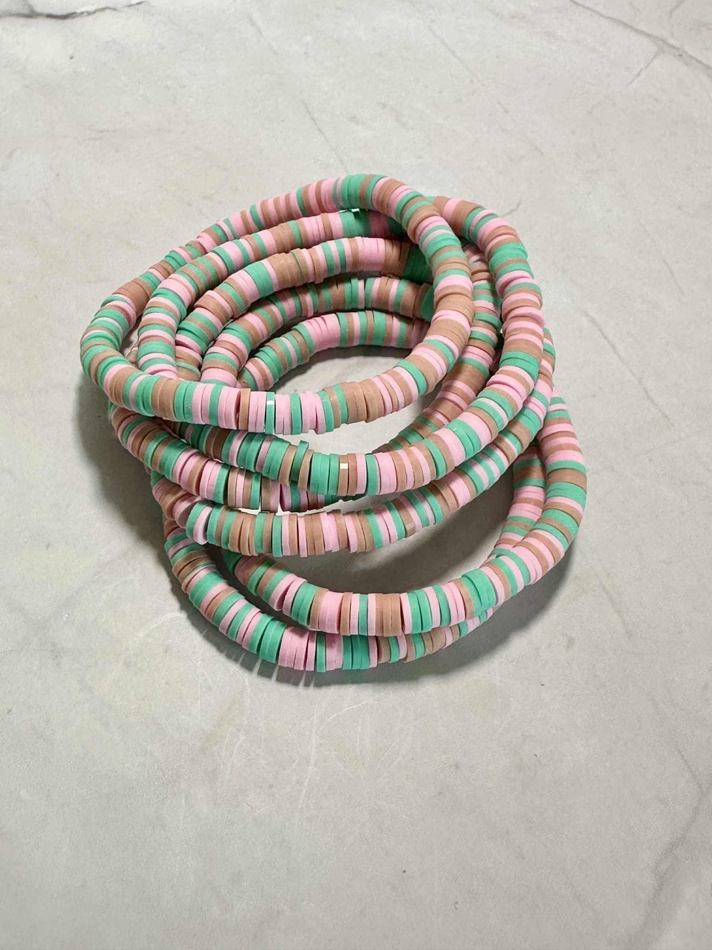 Single Strand Minted Blossom Clay Beaded Bracelet