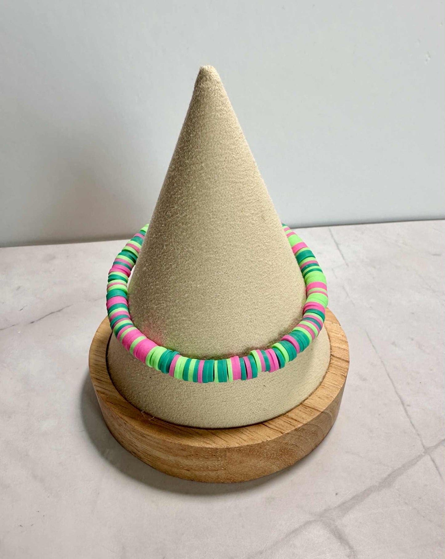 Single Strand Flamingo Grove Clay Heishi Bead Bracelet
