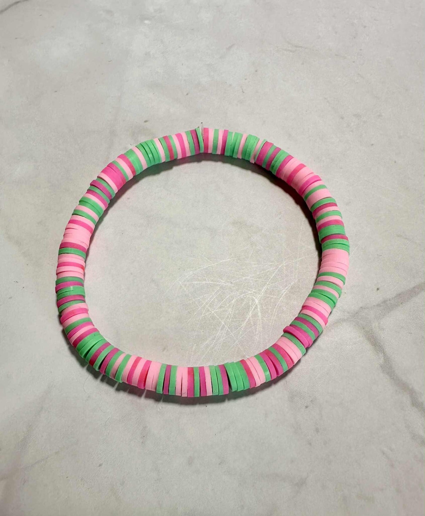 Single Strand Pink Heishi Clay Beaded Bracelet
