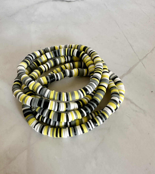 Single Strand Steel Sunflower Clay Beaded Bracelet