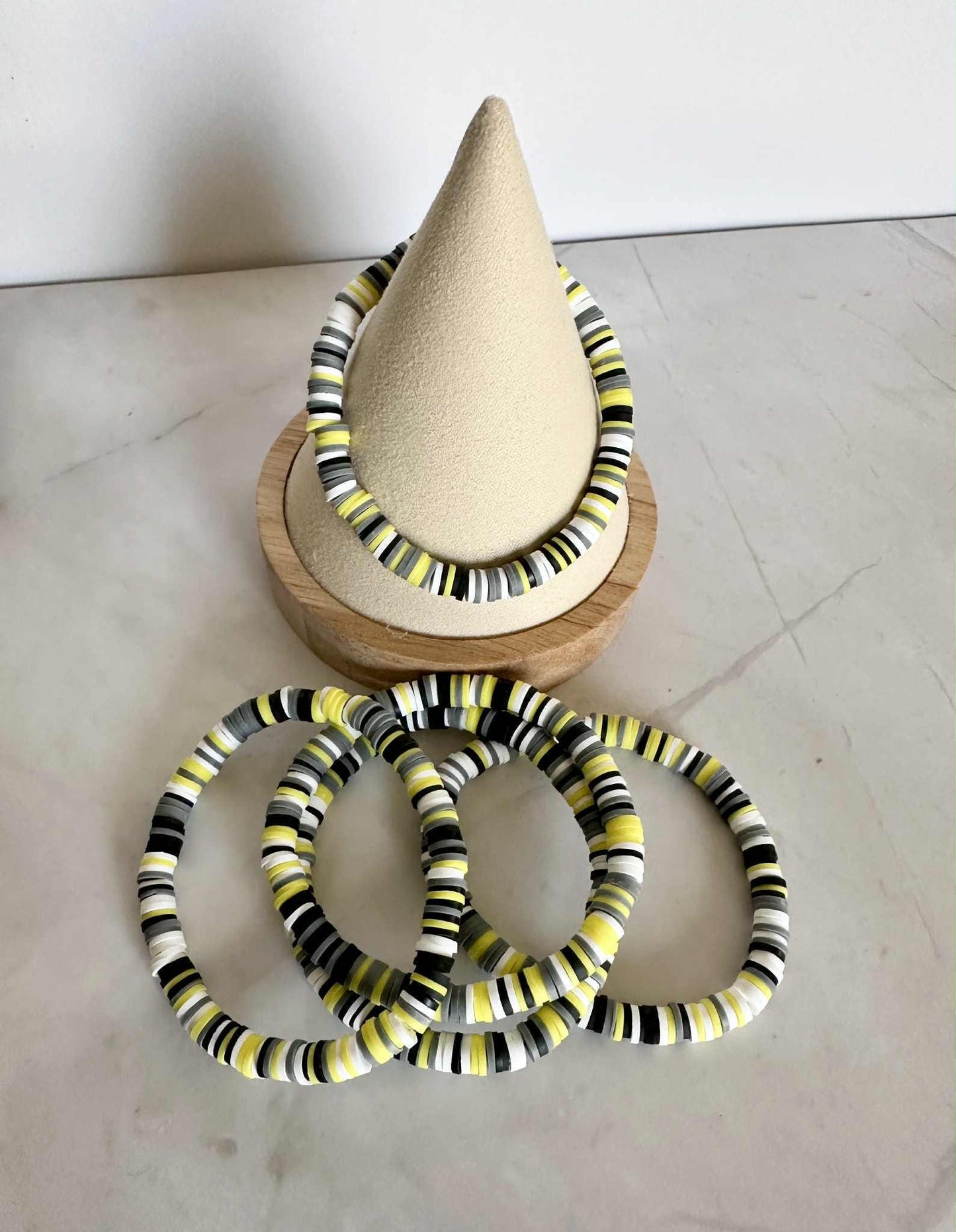 Single Strand Steel Sunflower Clay Beaded Bracelet