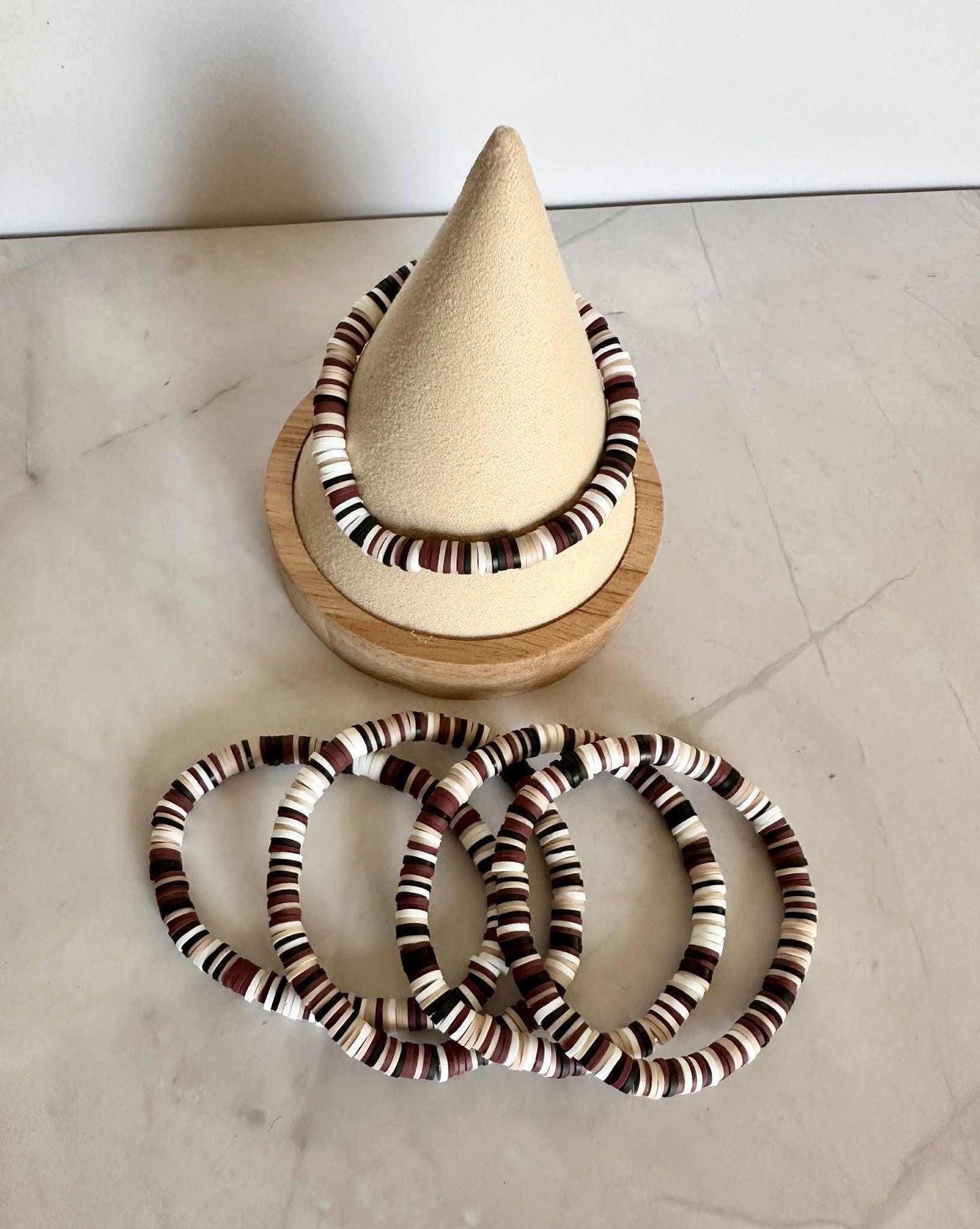 Single Strand Burgundy Heishi Clay Beaded Bracelet