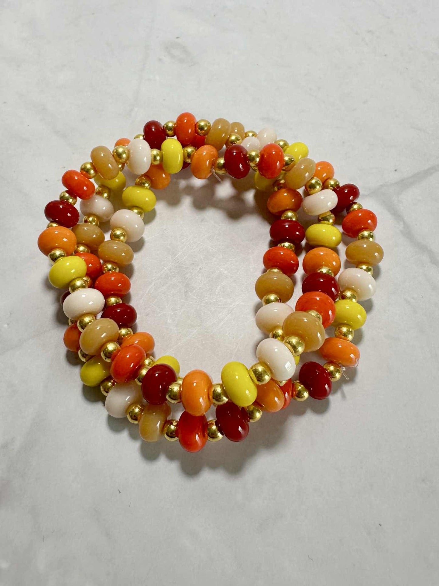 Fall Harvest Glass Beaded Stretch Bracelet: Autumn Colors