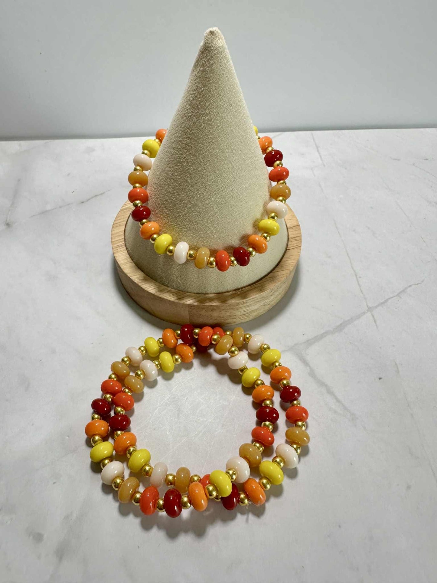 Fall Harvest Glass Beaded Stretch Bracelet: Autumn Colors