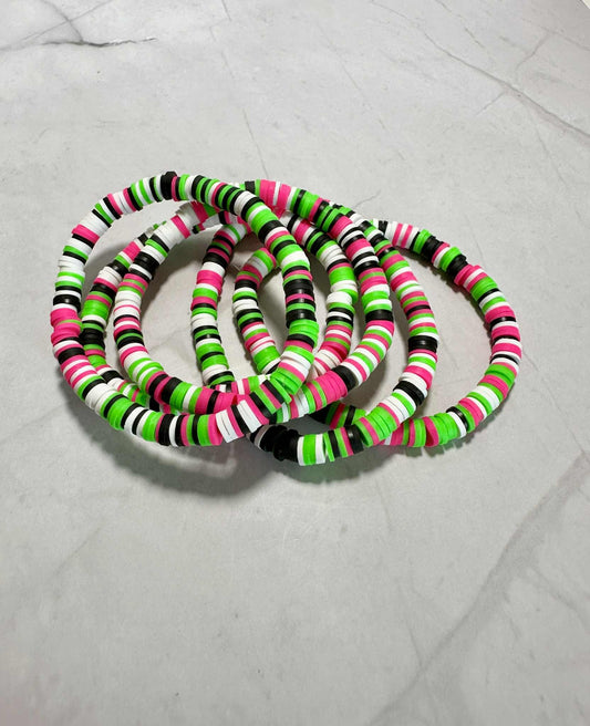 Single Strand Neon Jungle Clay Heishi Bead Bracelet