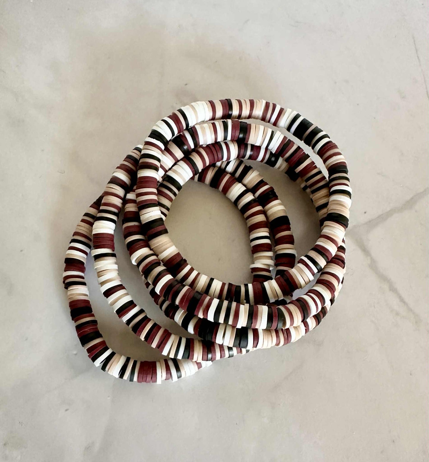 Single Strand Burgundy Heishi Clay Beaded Bracelet