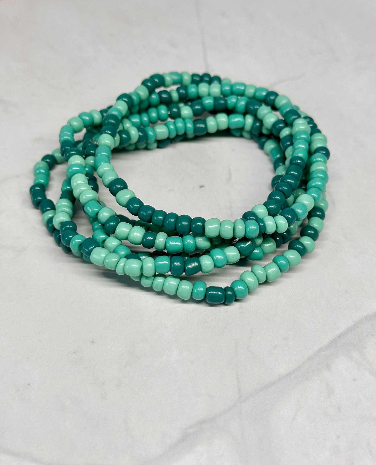 Single Strand Multi Green/Teal Seed Bead Stretch Bracelet