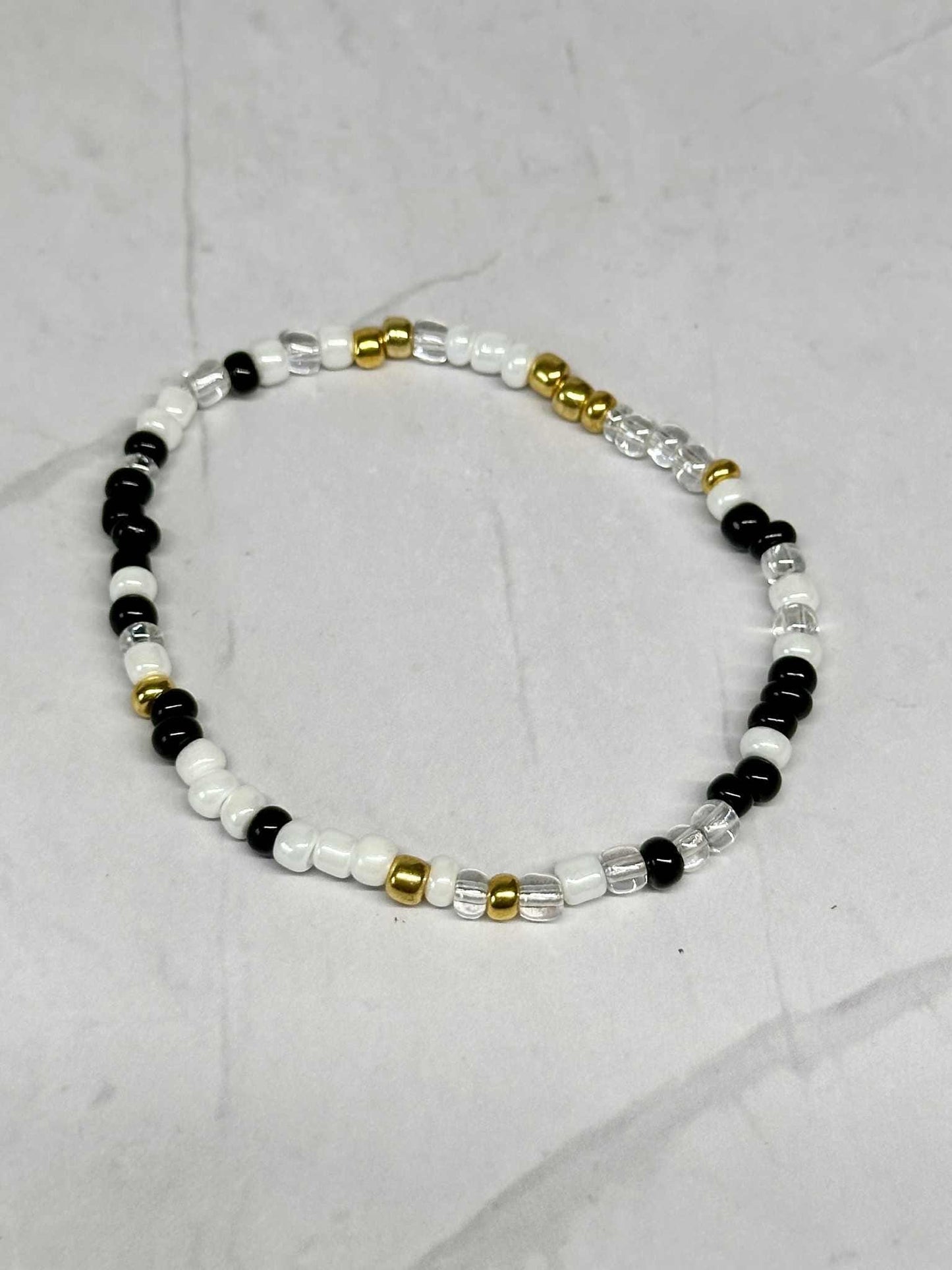 Single Strand Black Tie Seed Bead Bracelet
