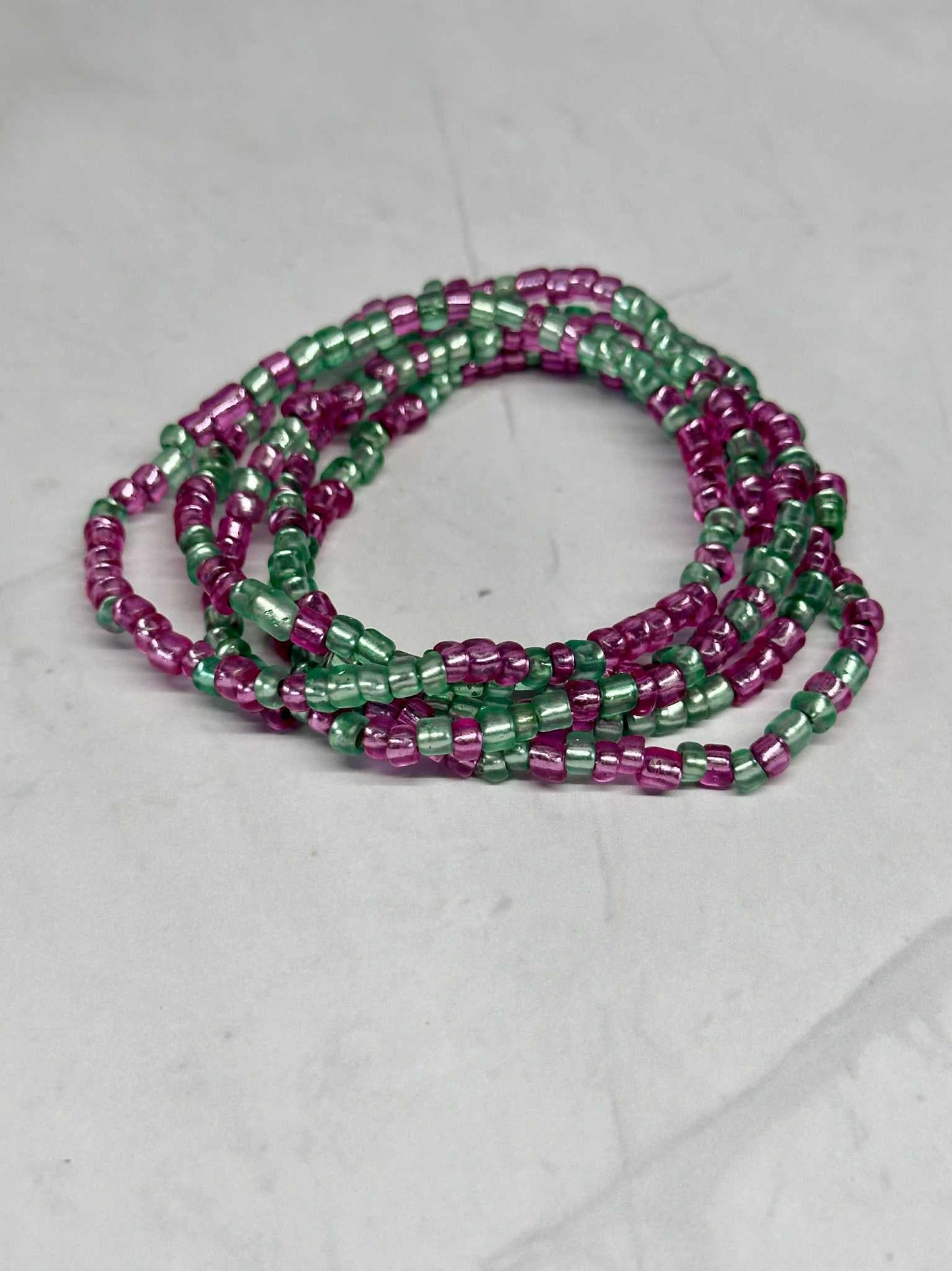 Single Strand Translucent Pink & Green Seed Bead Bracelet