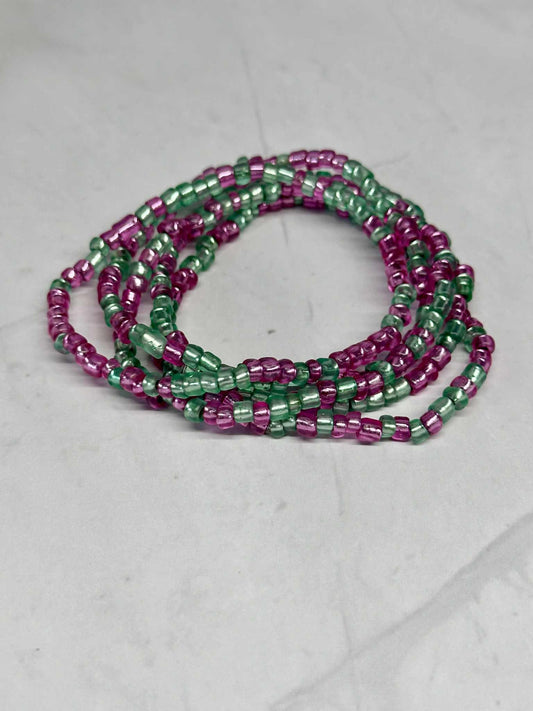 Single Strand Translucent Pink & Green Seed Bead Bracelet